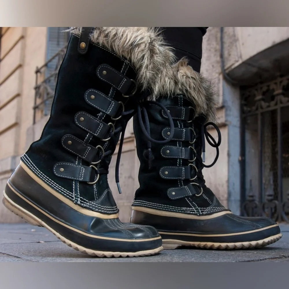 Sorel Joan of Arctic Black Winter Boots Faux Fur